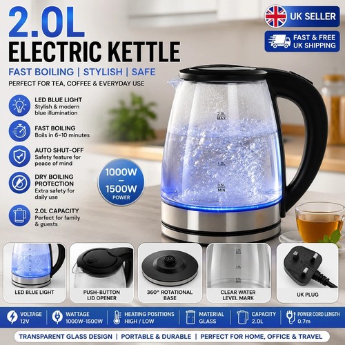 Glass electric kettle fast - 2l,